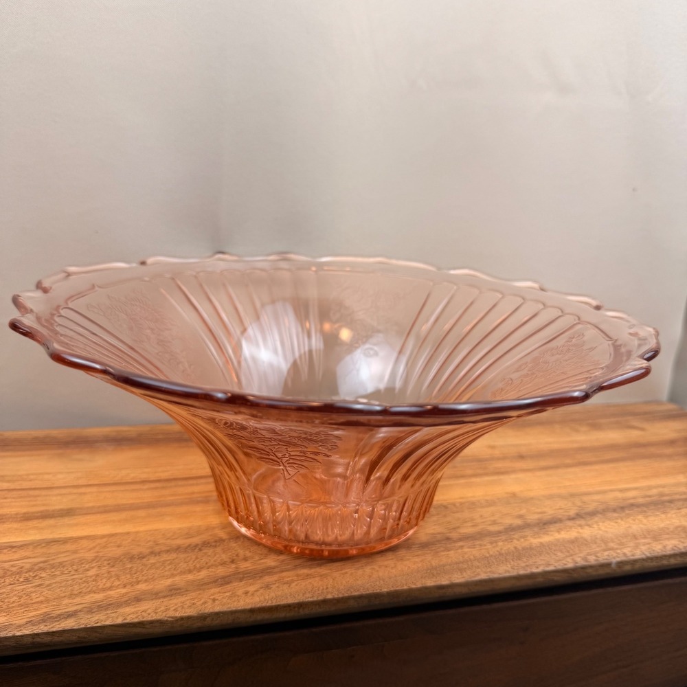 Anchor Hocking Mayfair Open Rose Pink Depression Glass Bowl Vintage